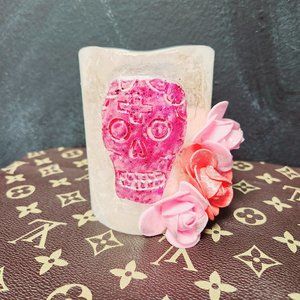 Handcarved sugar skull candle
